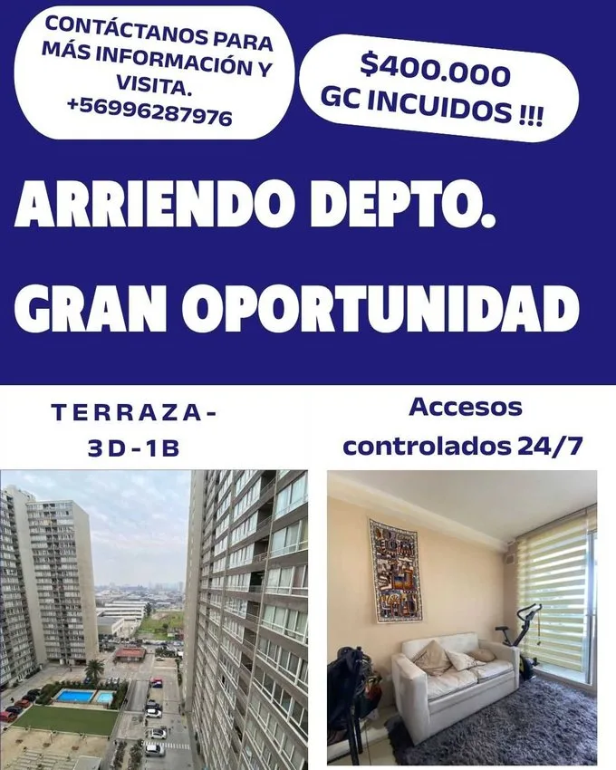 Arriendo de Departamento en Quinta Normal, Oportunidad! Vive Cerca de Todo! (126643)