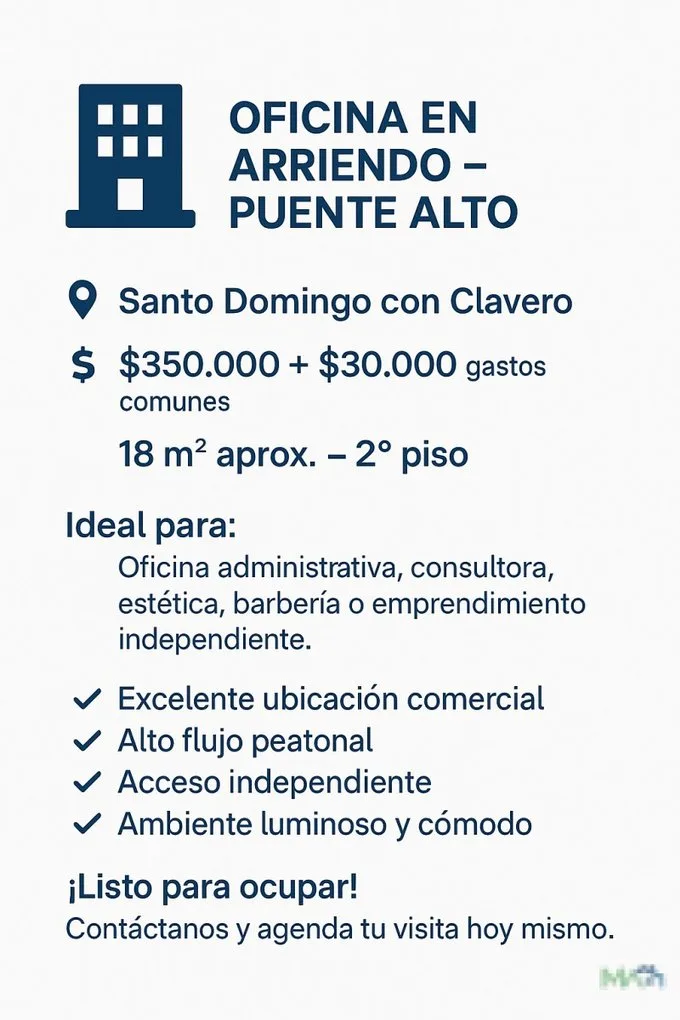 Arriendo de Oficina en Puente Alto, Santo Domingo  esquina Clavero
