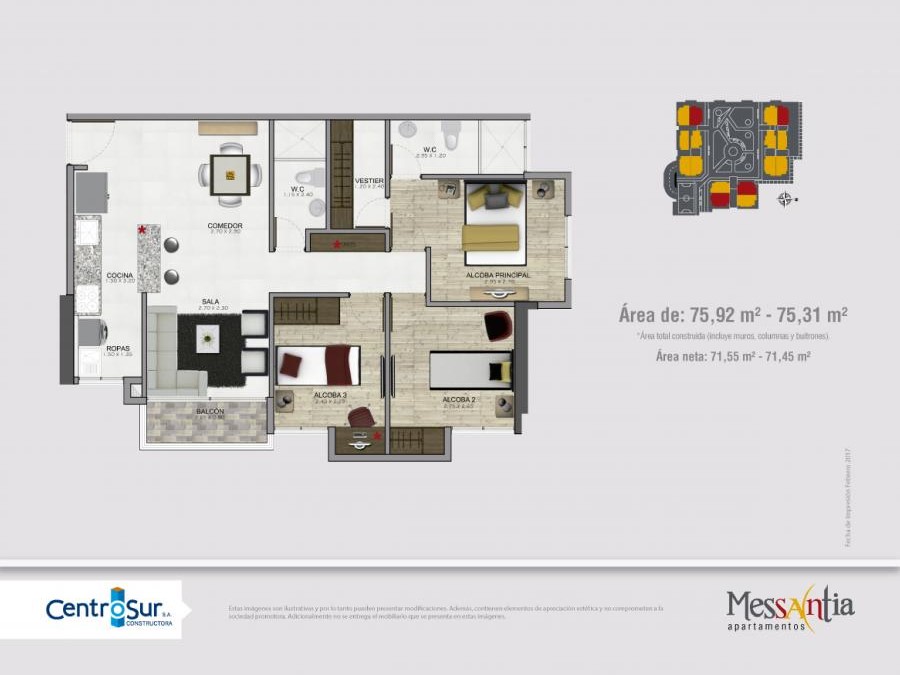 Apartamento de 3 Alcobas en Sabaneta (Aves María) con Parqueadero y Zonas Club