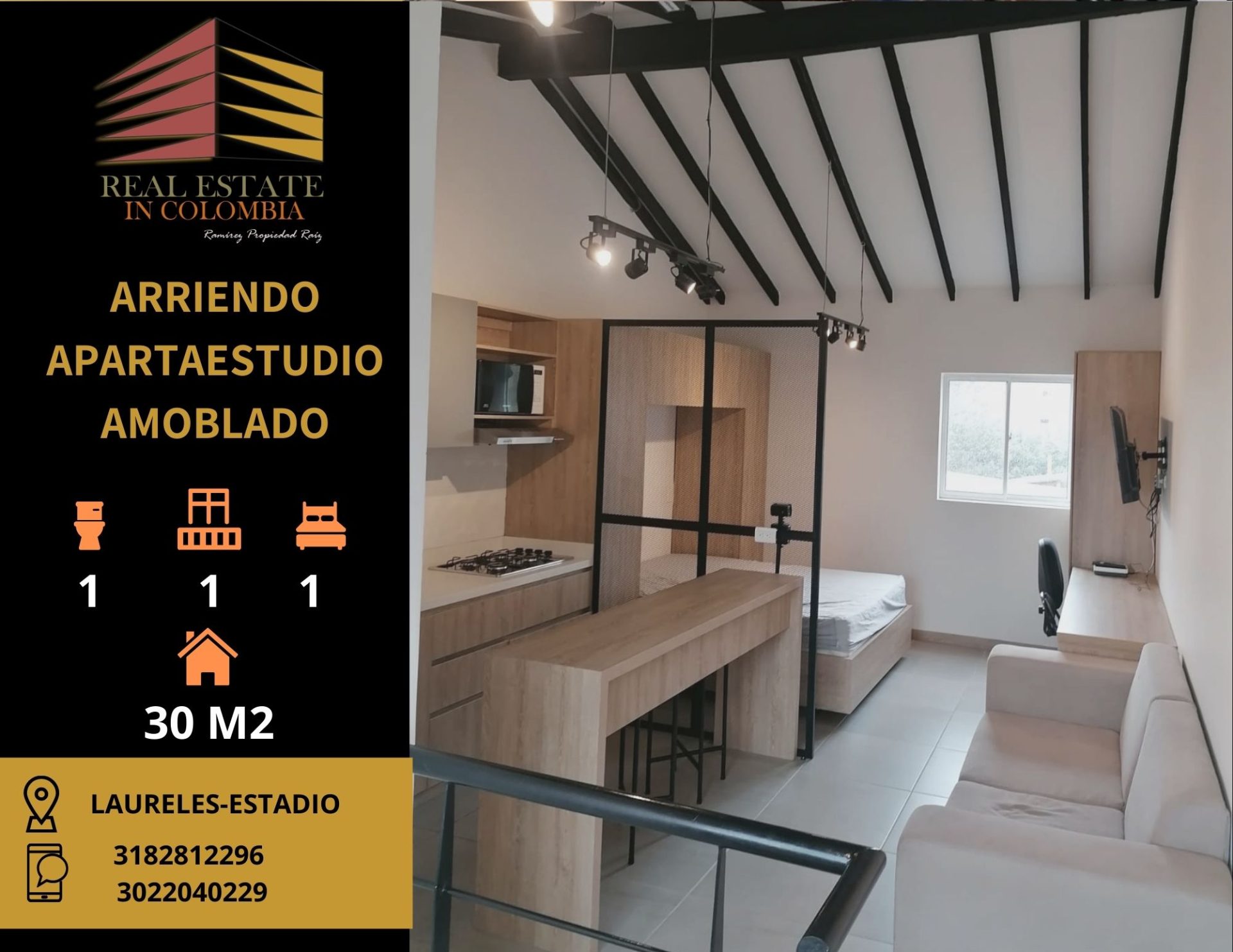 APARTAESTUDIO AMOBLADOD EN ARRIENDO, LAURELES-ESTADIO CERCA DE UPB