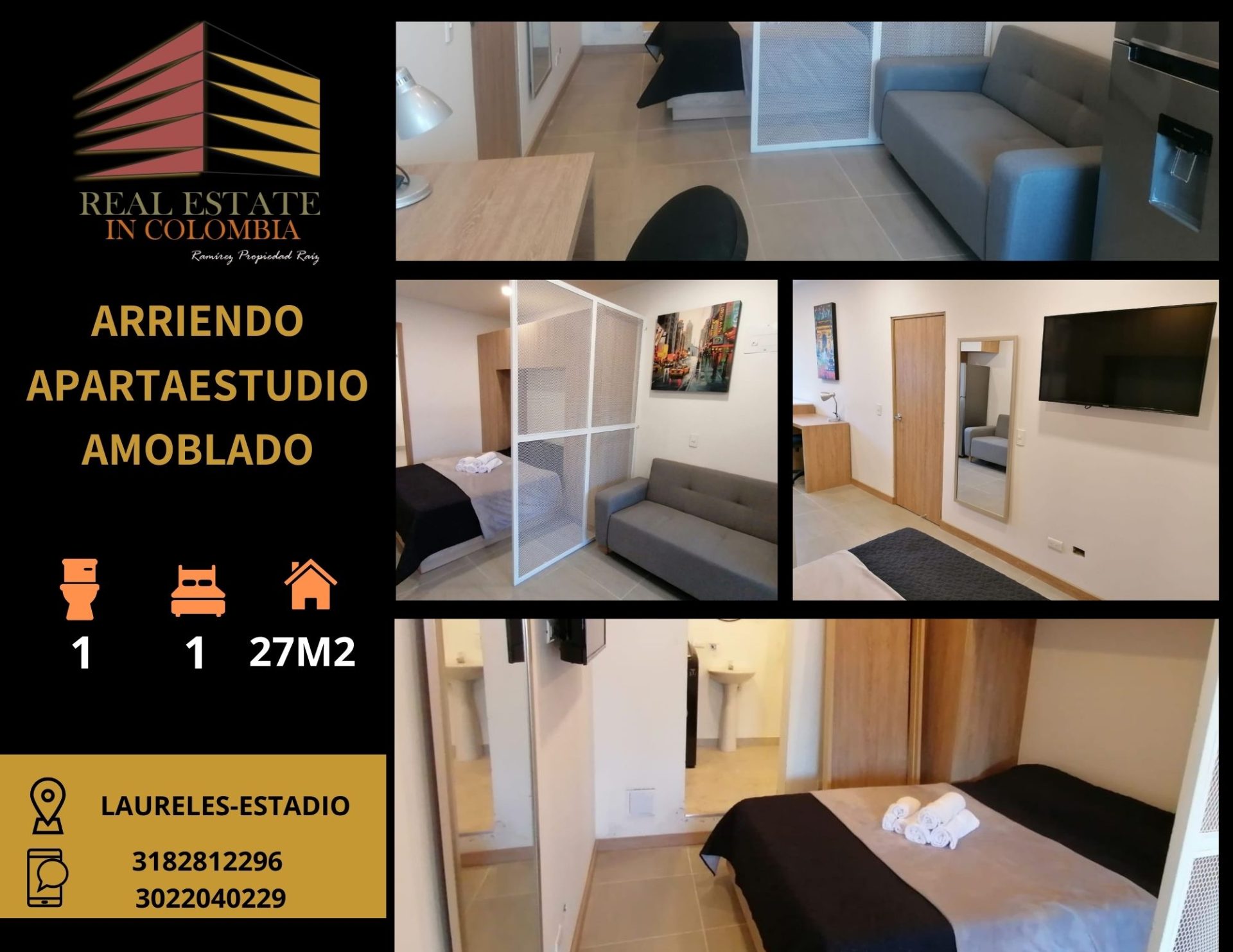 APARTAESTUDIO AMOBLADO EN ARRIENDO-CERCA DE LA 70 Y DEL ESTADIO