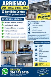 ARRIENDO BODEGA FONTIBON CENTRO APTA PARA PRODUCCION DE ALIMENTOS Y PRODUCTOS NATURALES