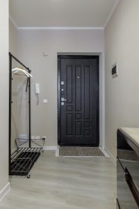 Interior,Of,A,Contemporary,Hallway,Featuring,A,Black,Wooden,Entrance